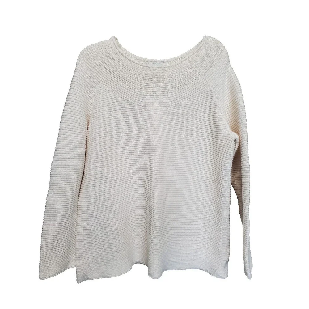 Talbots Woman Off-White 100% Cotton Boat Neck Pullover Sweater Size 1X